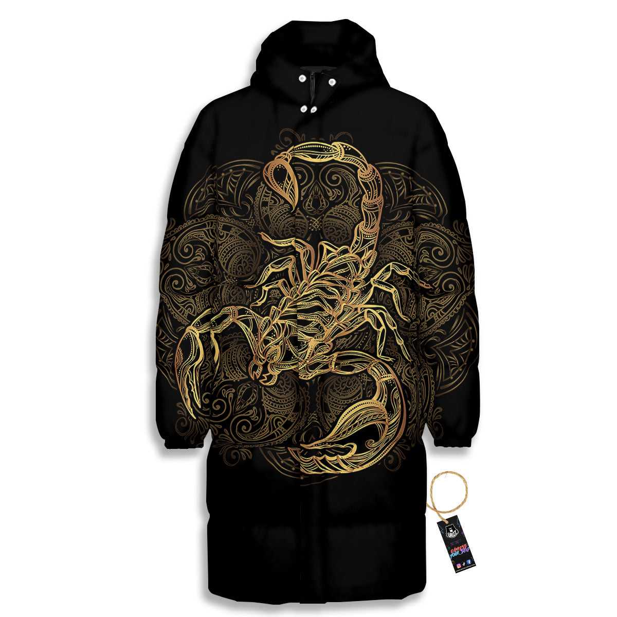 Scorpio Gold Print Long Down Jacket-grizzshop