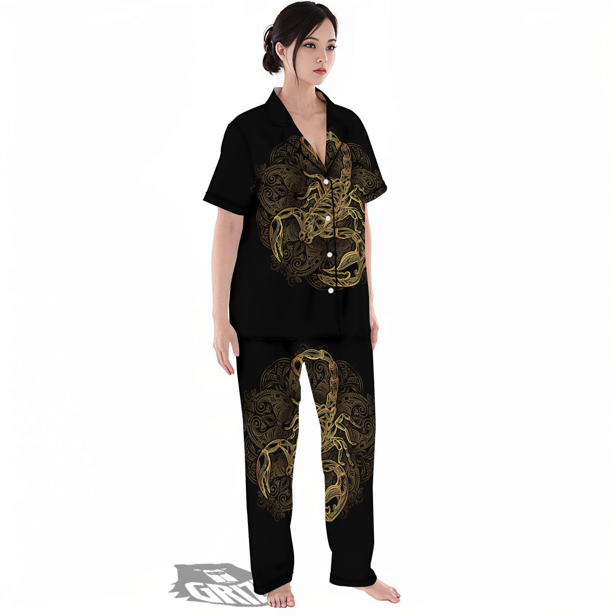 Scorpio Gold Print Women's Pajamas Set-grizzshop