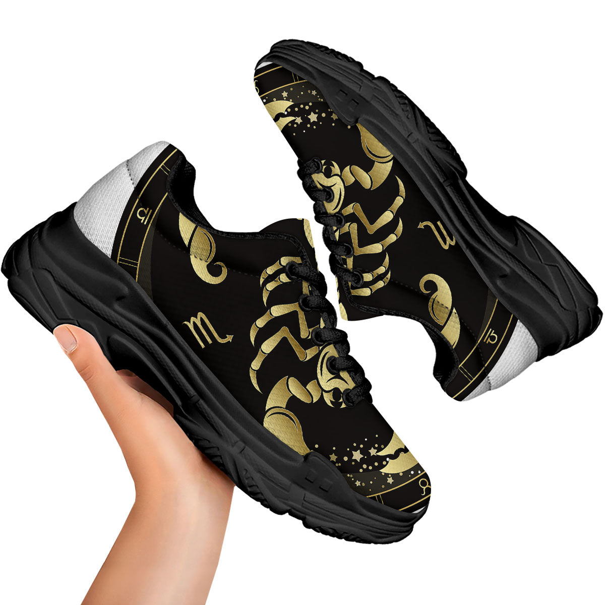 Scorpio Sign Black And Gold Print Black Chunky Shoes-grizzshop