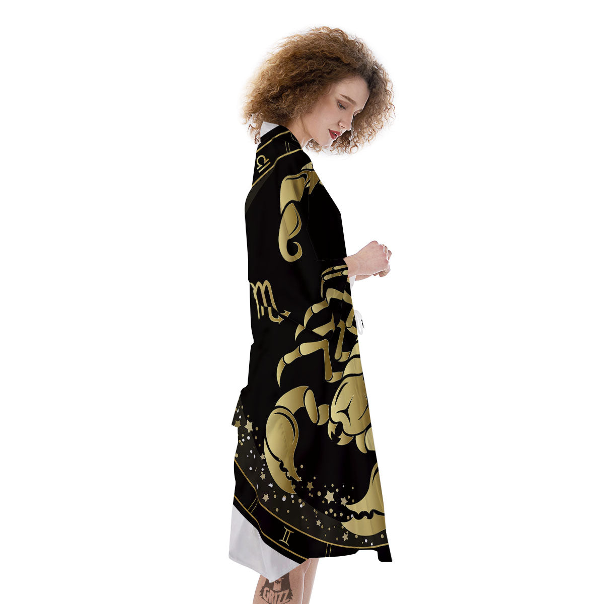 Scorpio Sign Black And Gold Print Kimono-grizzshop