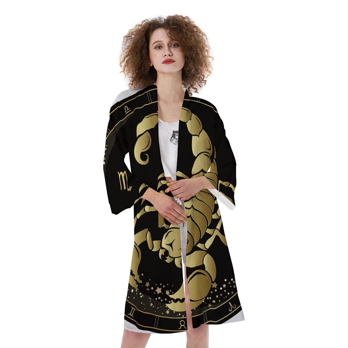 Scorpio Sign Black And Gold Print Kimono-grizzshop