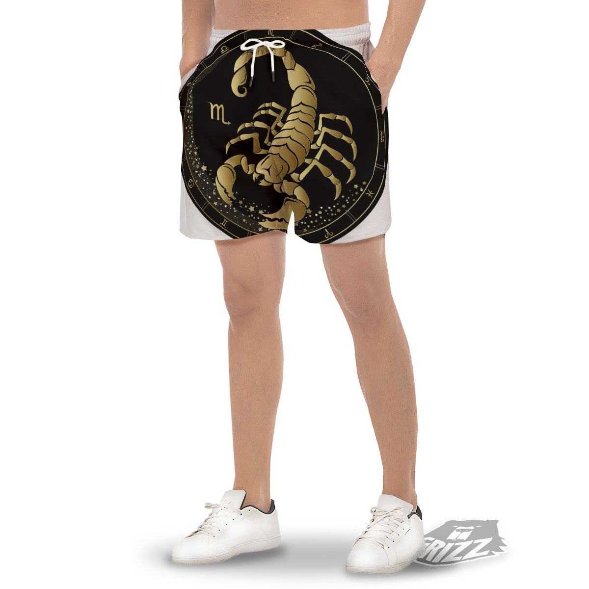 Scorpio Sign Black And Gold Print Men's Gym Shorts-grizzshop