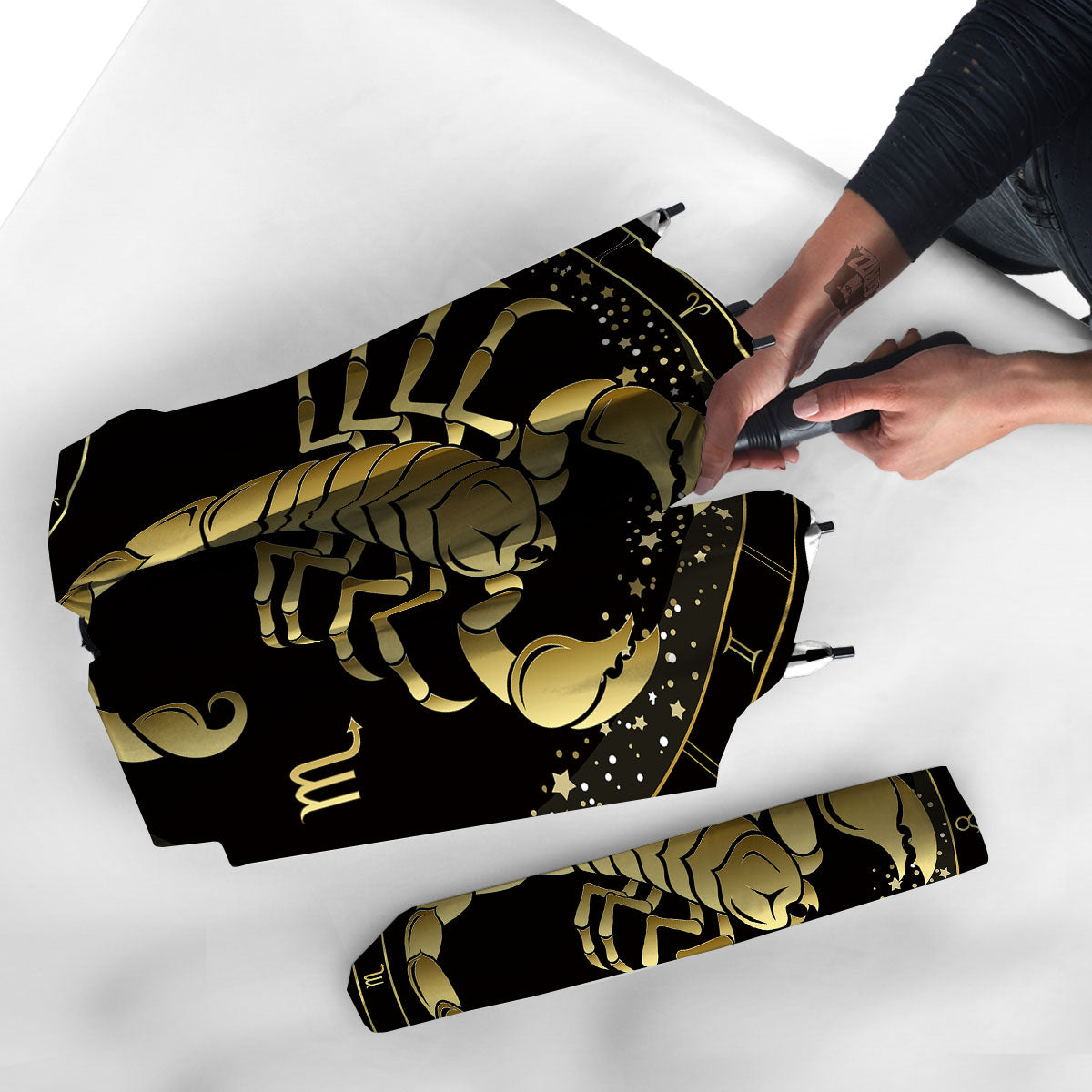 Scorpio Sign Black And Gold Print Umbrella-grizzshop