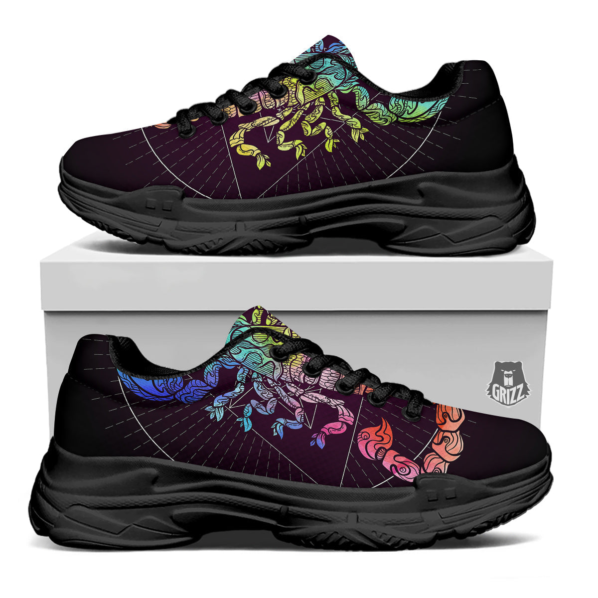 Scorpio Sign Colorful Print Black Chunky Shoes-grizzshop