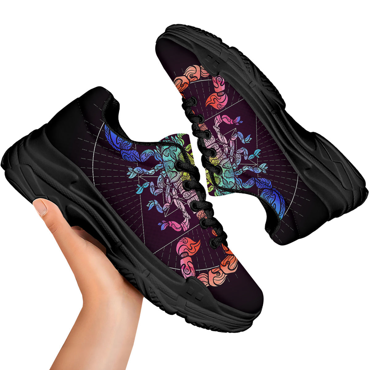 Scorpio Sign Colorful Print Black Chunky Shoes-grizzshop