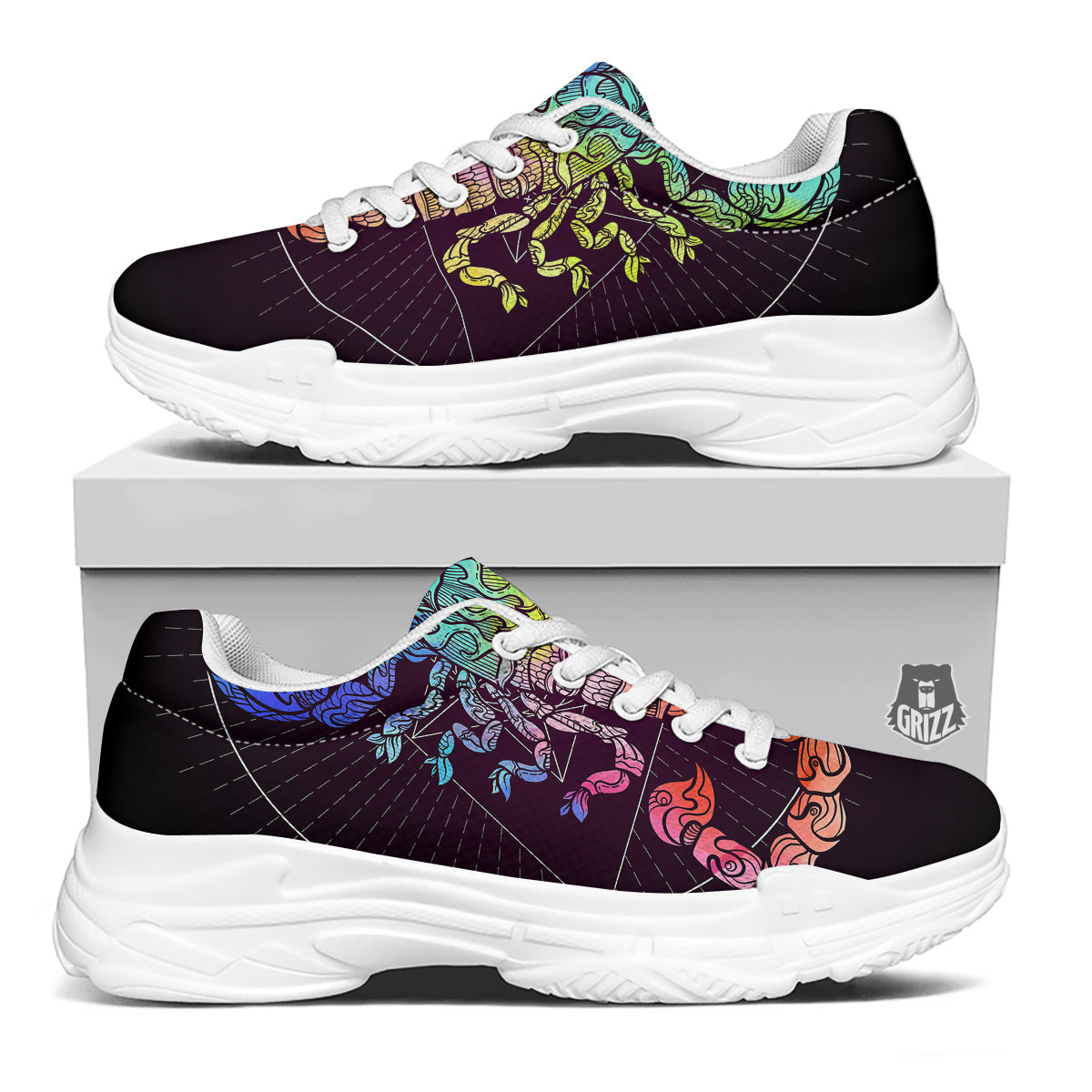 Scorpio Sign Colorful Print White Chunky Shoes-grizzshop