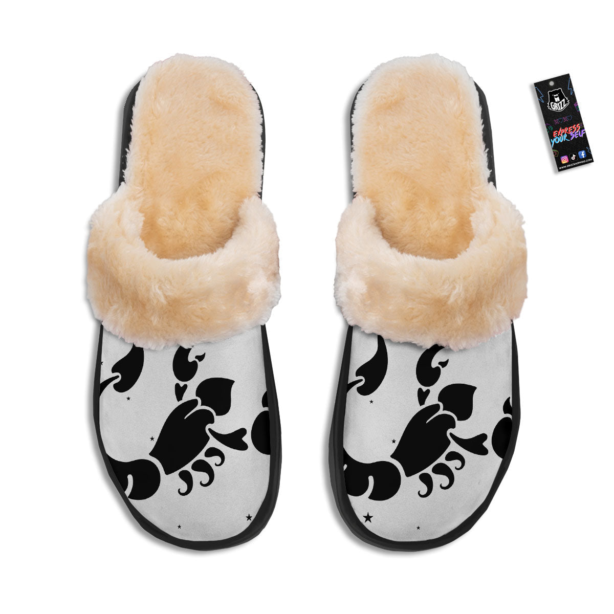 Scorpio Sign White And Black Print Slippers-grizzshop