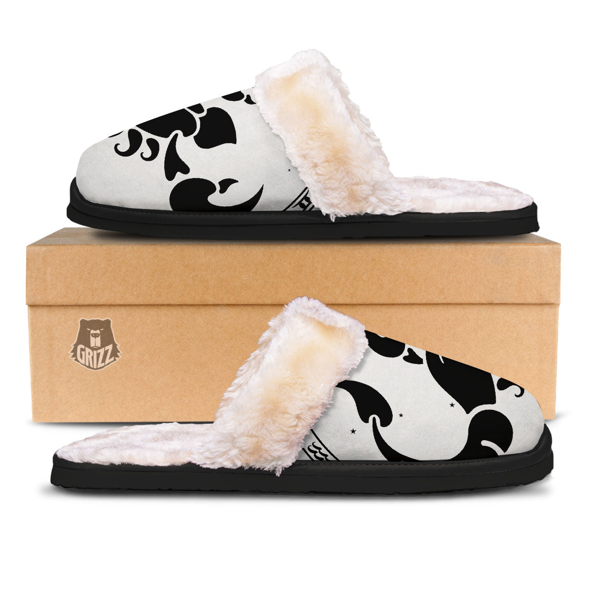 Scorpio Sign White And Black Print Slippers-grizzshop
