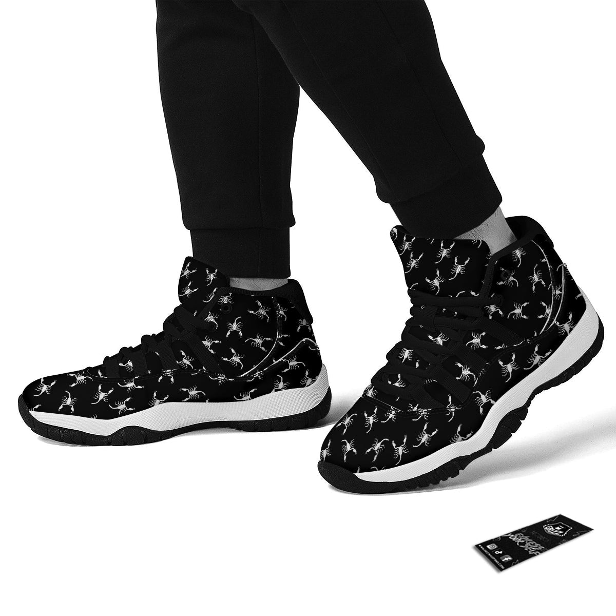 Scorpion Black White Print Pattern Black Bball Shoes-grizzshop