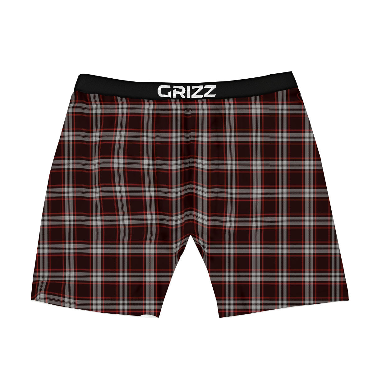 Scottish Plaid Grey Black And Red Print Boxer Briefs-grizzshop