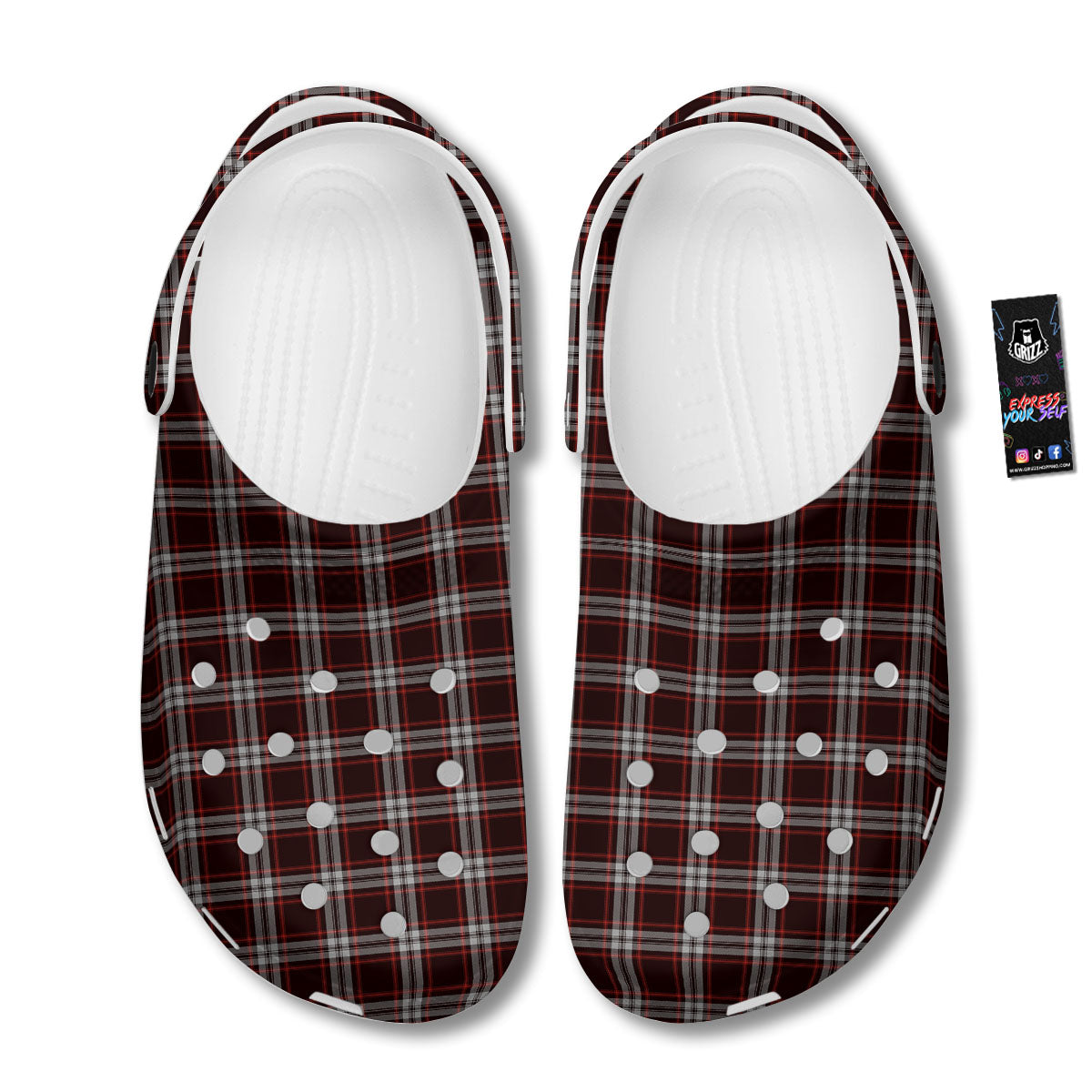 Scottish Plaid Grey Black And Red Print Clog-grizzshop