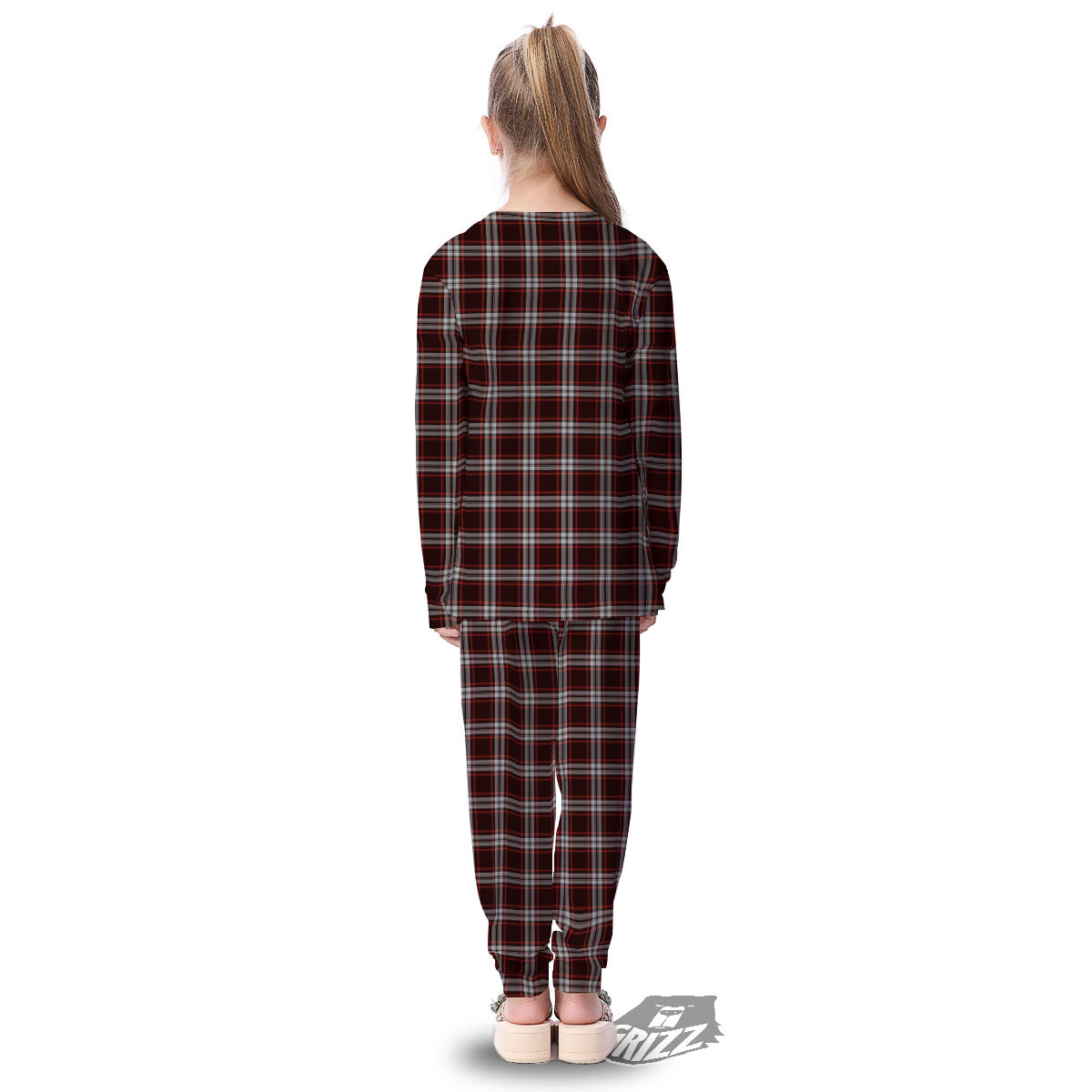 Scottish Plaid Grey Black And Red Print Kid's Pajamas-grizzshop