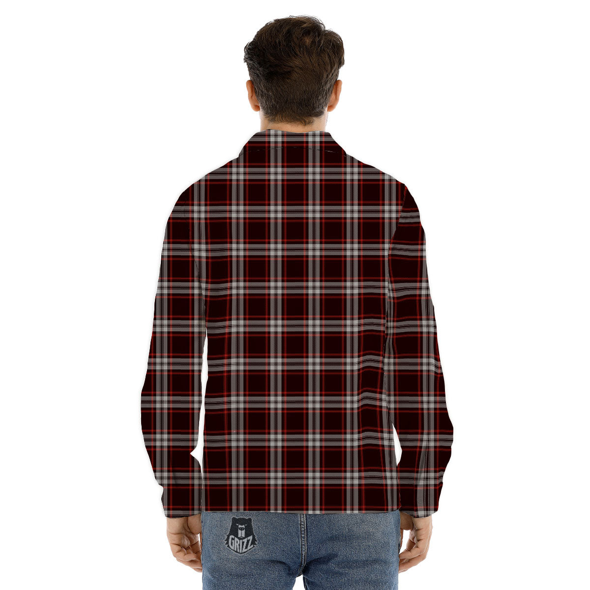 Scottish Plaid Grey Black And Red Print Men's Dress Shirts-grizzshop