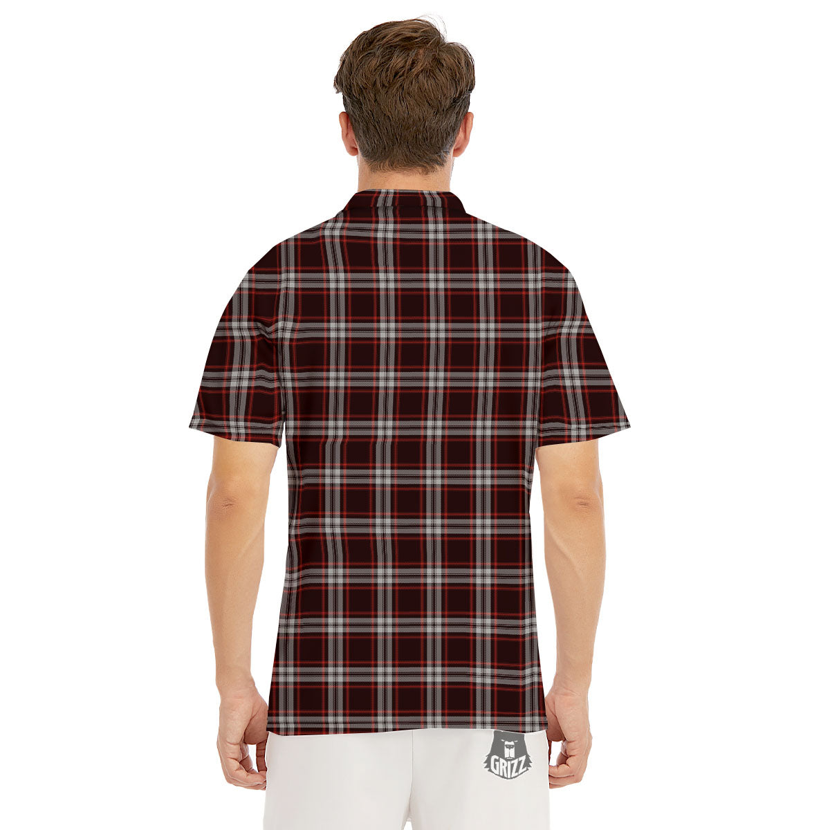 Scottish Plaid Grey Black And Red Print Men's Golf Shirts-grizzshop