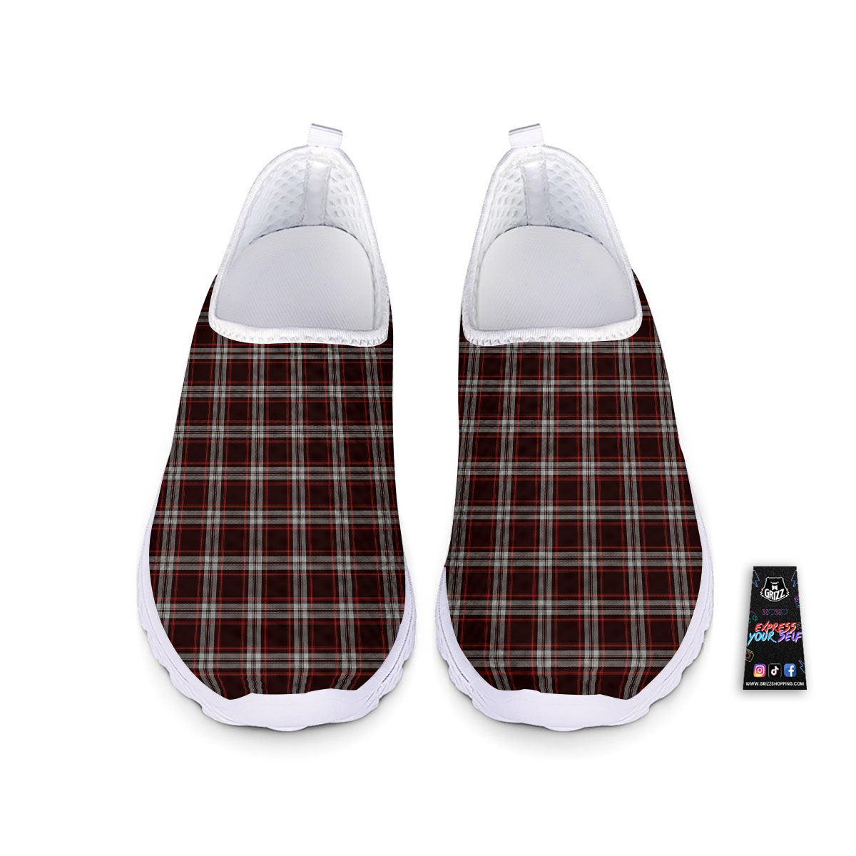 Scottish Plaid Grey Black And Red Print Nurse Shoes-grizzshop