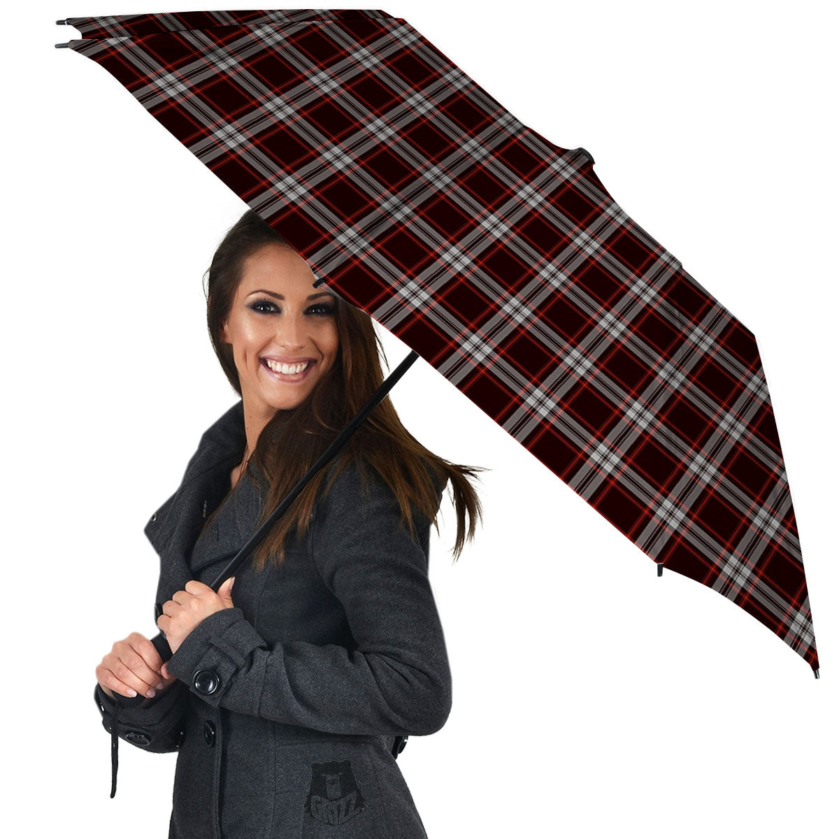 Scottish Plaid Grey Black And Red Print Umbrella-grizzshop