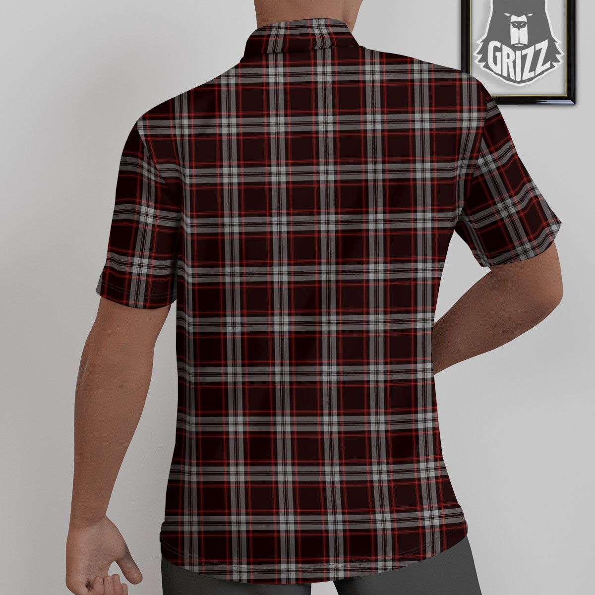 Scottish Plaid Grey Black And Red Print Untucked Shirts-grizzshop