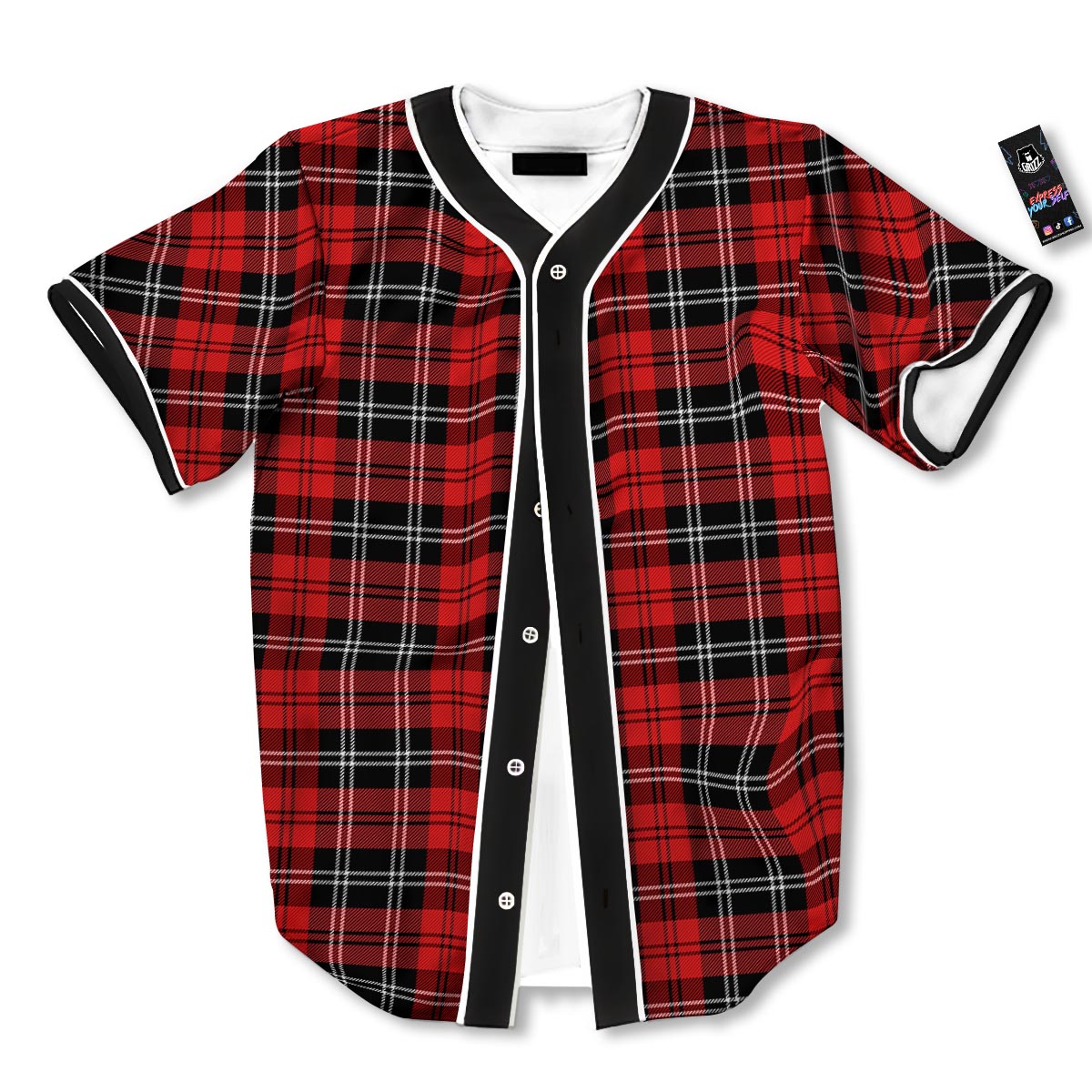 Scottish Plaid Red Black And White Print Pattern Baseball Jersey-grizzshop