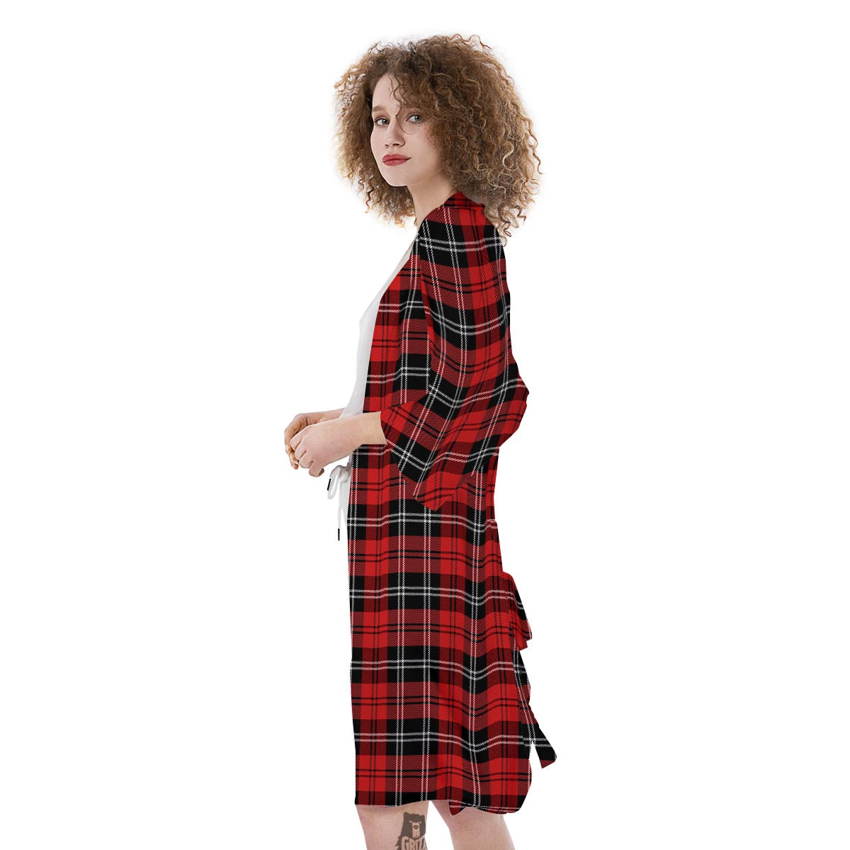 Scottish Plaid Red Black And White Print Pattern Kimono-grizzshop
