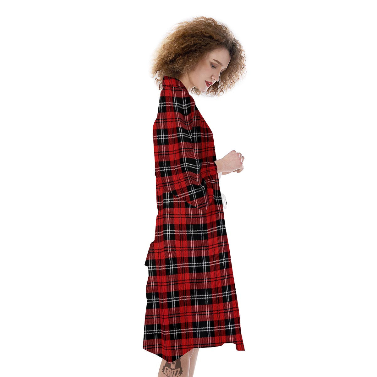 Scottish Plaid Red Black And White Print Pattern Kimono-grizzshop