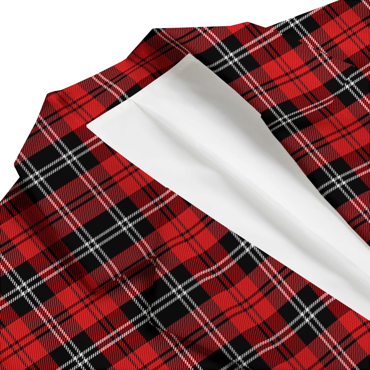 Scottish Plaid Red Black And White Print Pattern Men's Blazer-grizzshop