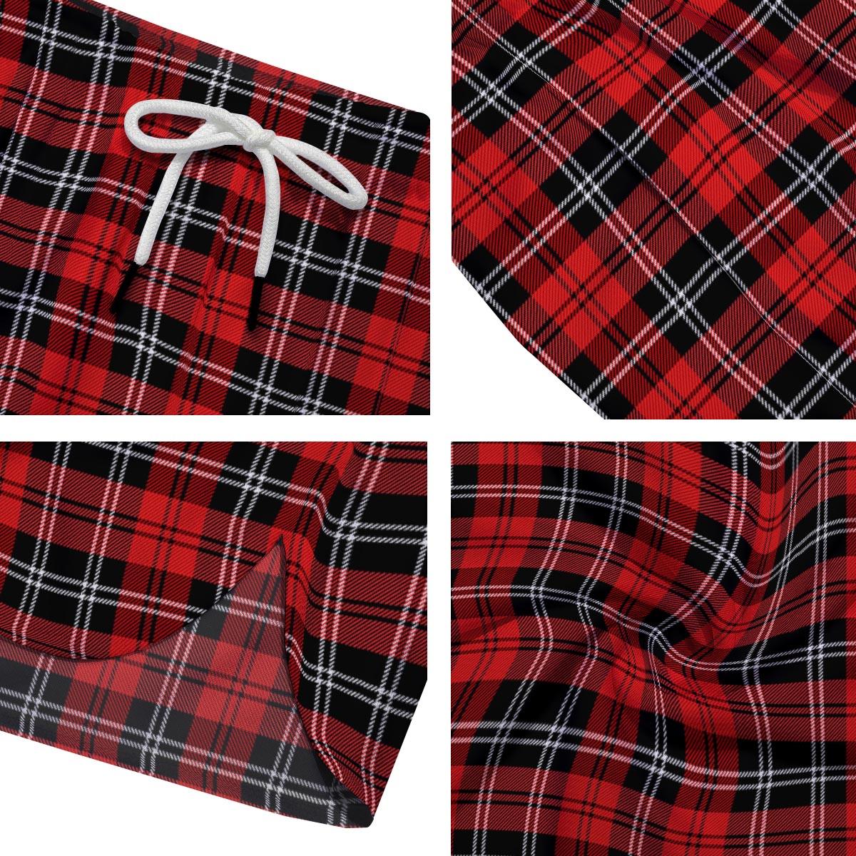 Scottish Plaid Red Black And White Print Pattern Men's Running Shorts-grizzshop