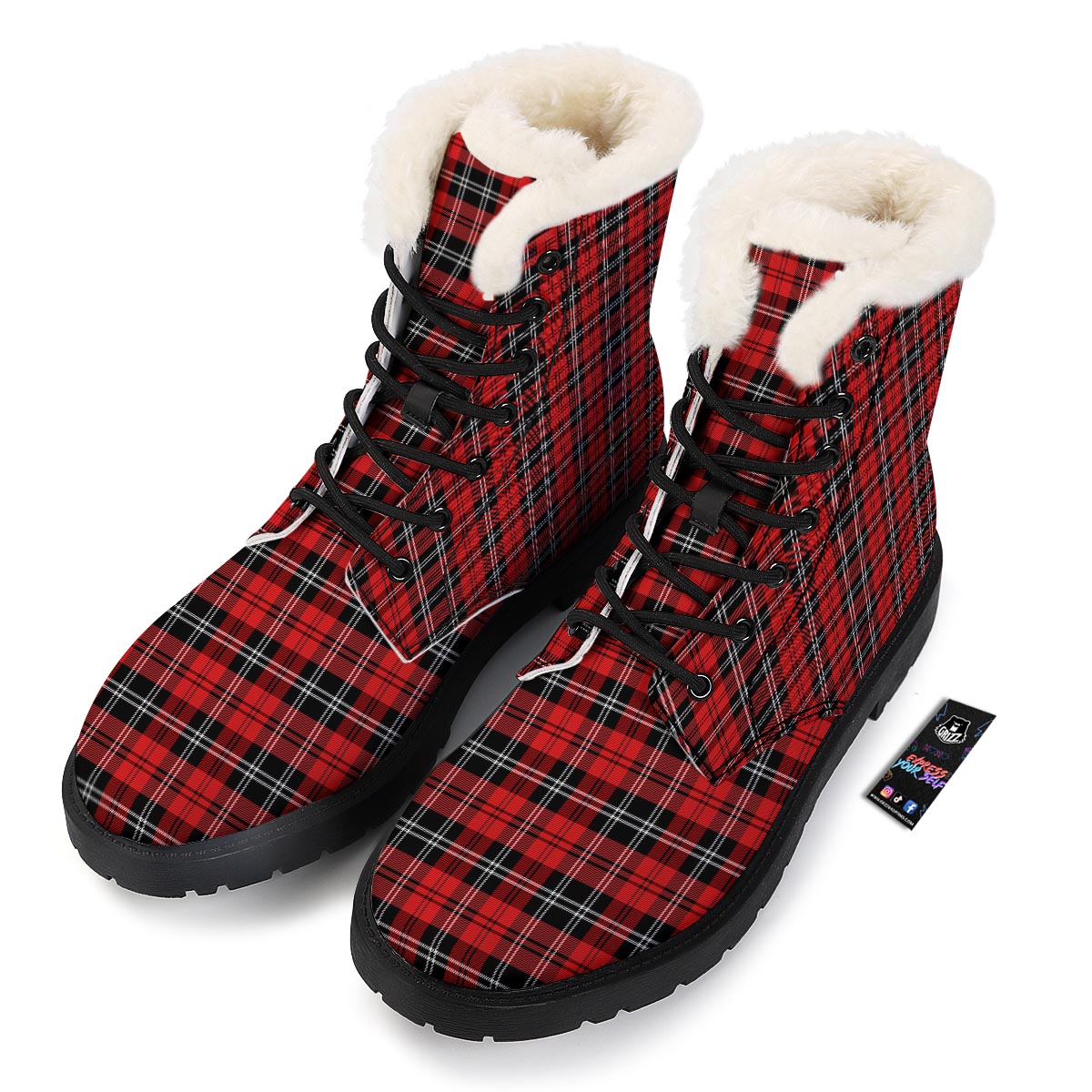 Scottish Plaid Red Black And White Print Pattern Winter Boots-grizzshop