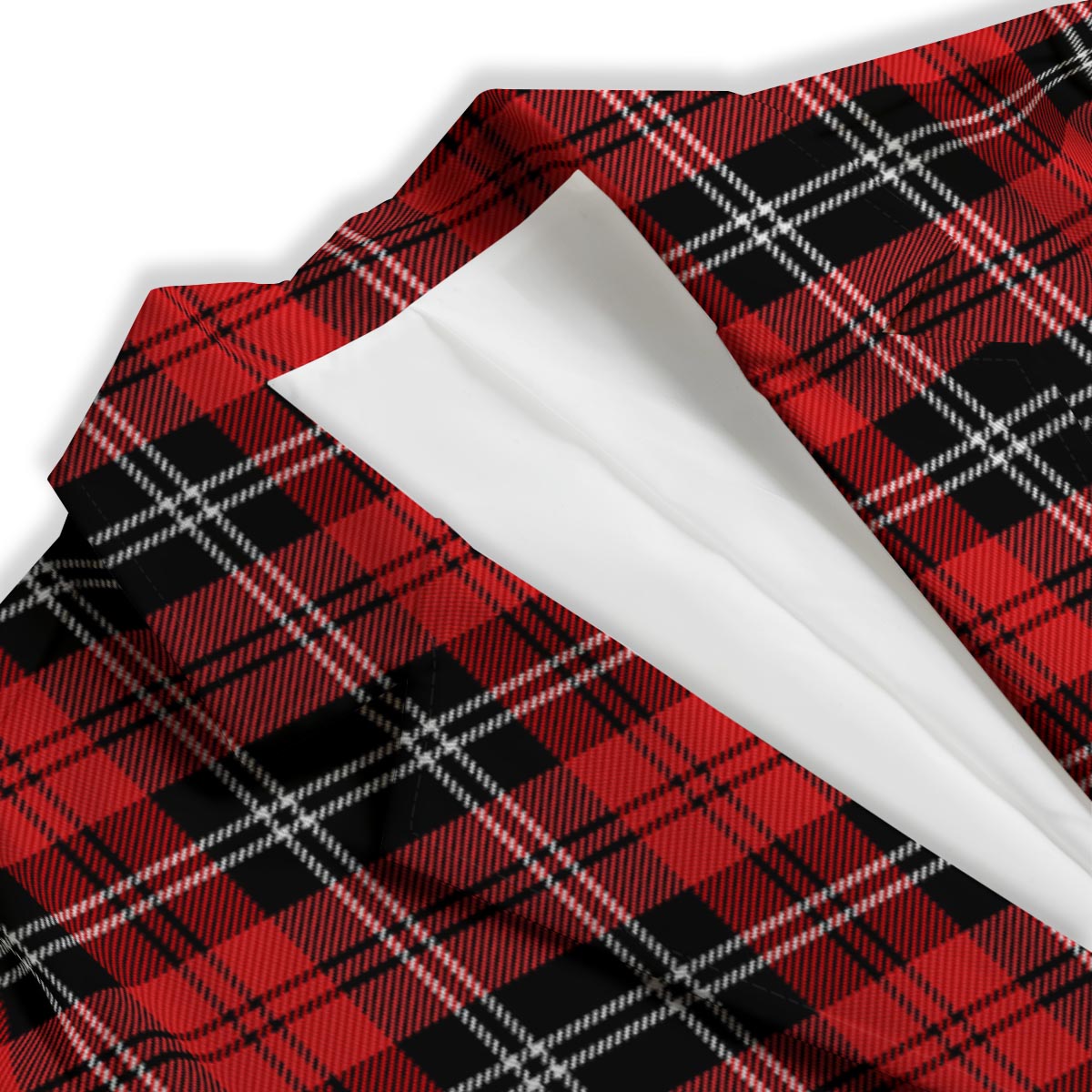 Scottish Plaid Red Black And White Print Pattern Women's Blazer-grizzshop