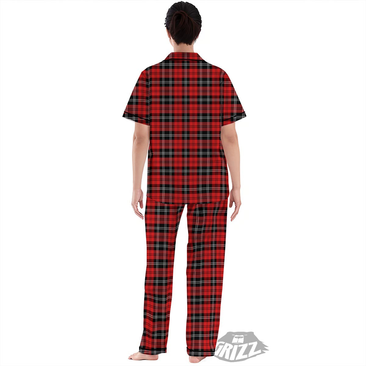 Scottish Plaid Red Black And White Print Pattern Women's Pajamas Set-grizzshop
