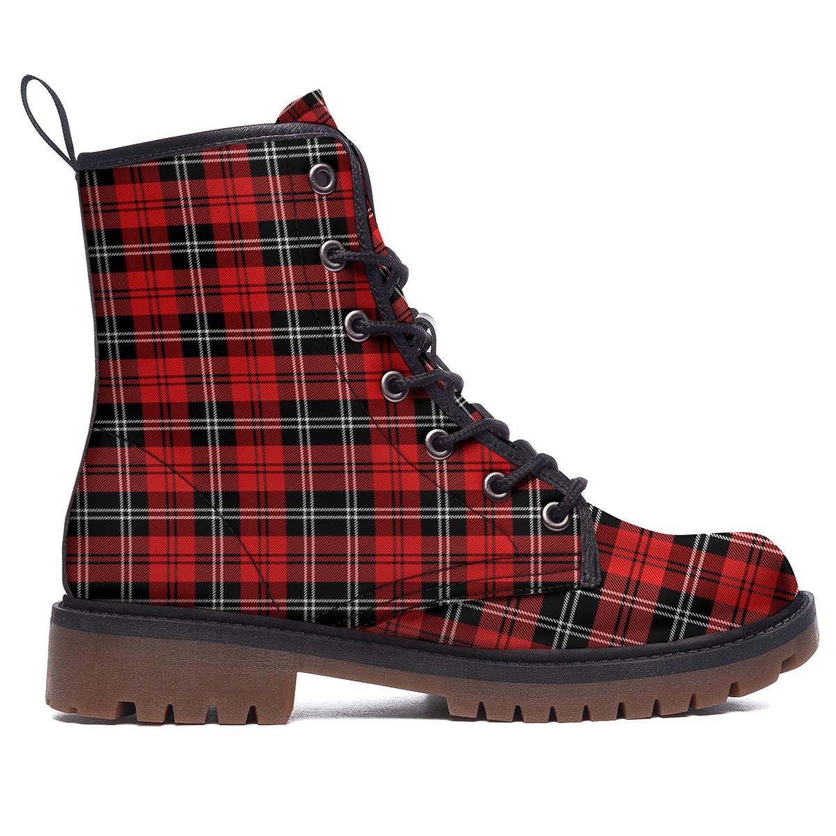 Scottish Plaid Red Black And White Print Pattern Work Boots-grizzshop