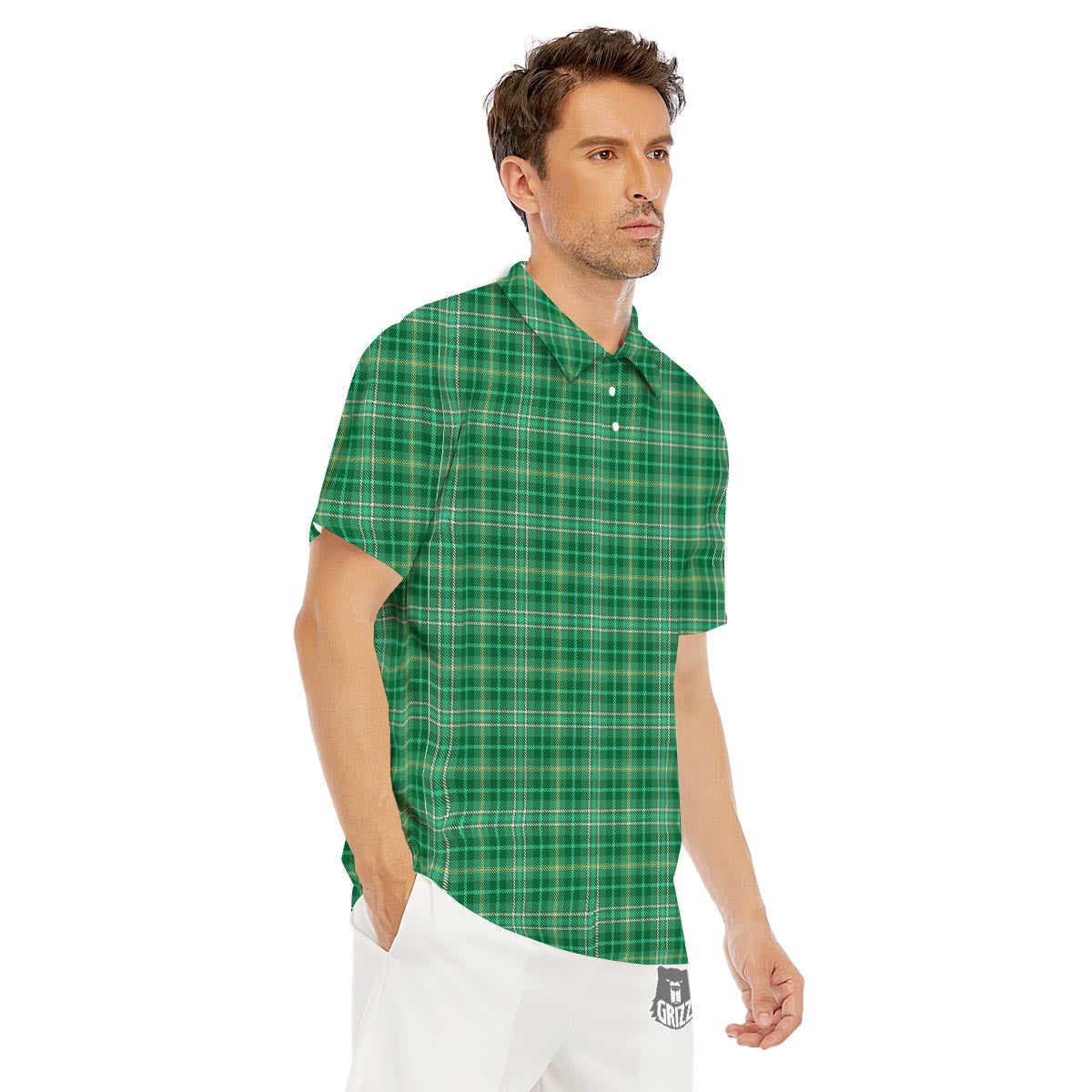 Scottish Plaid St. Patrick's Day Print Pattern Men's Golf Shirts-grizzshop