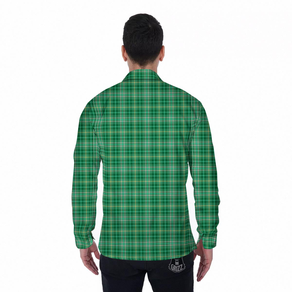Scottish Plaid St. Patrick's Day Print Pattern Men's Long Sleeve Shirts-grizzshop