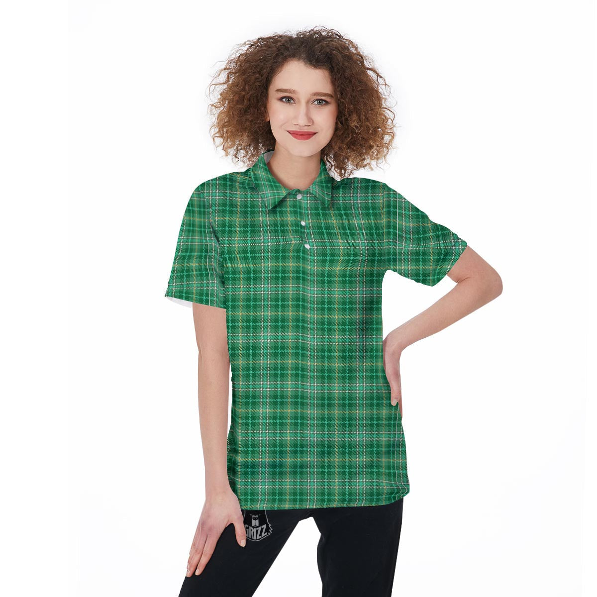 Scottish Plaid St. Patrick's Day Print Pattern Women's Golf Shirts-grizzshop