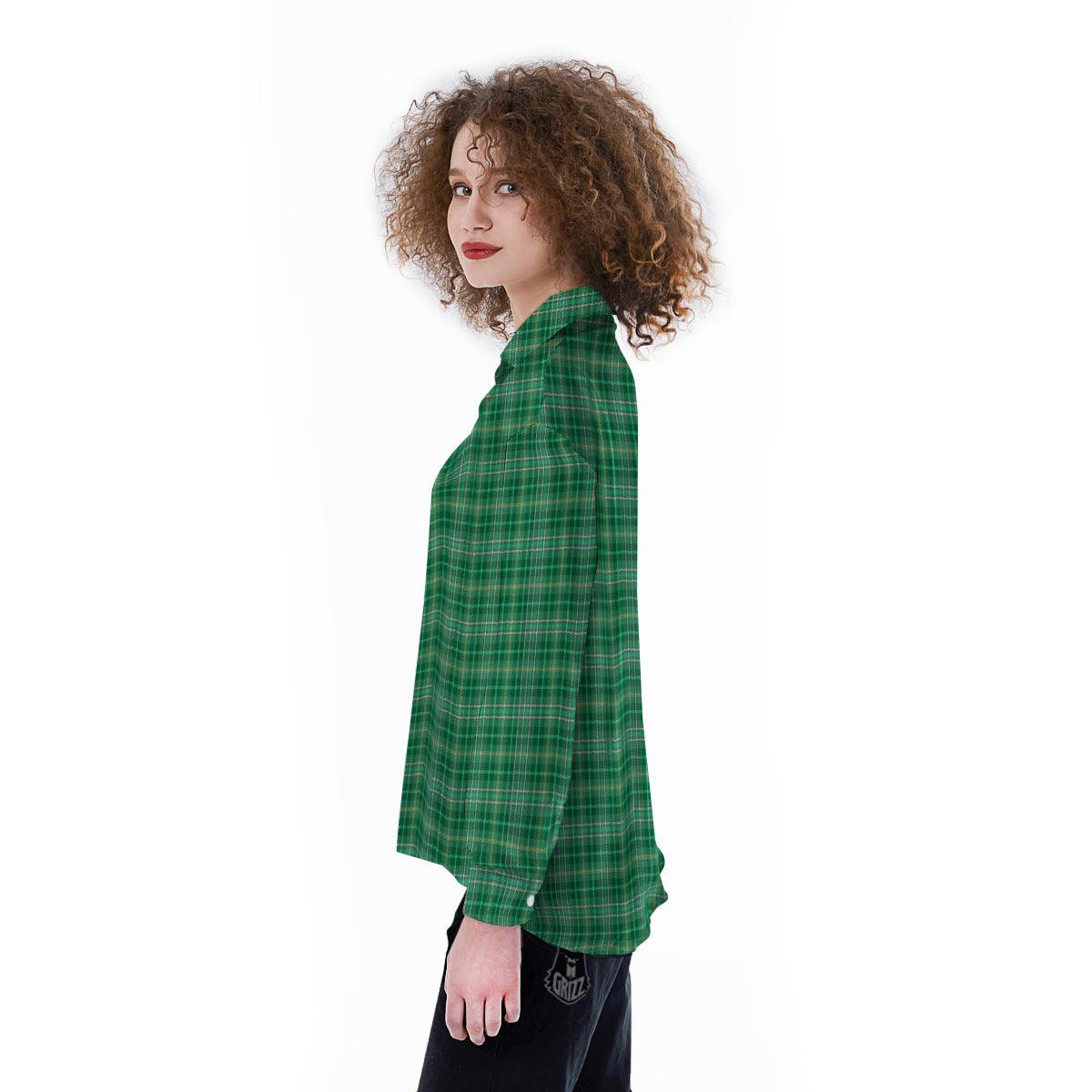 Scottish Plaid St. Patrick's Day Print Pattern Women's Long Sleeve Shirts-grizzshop