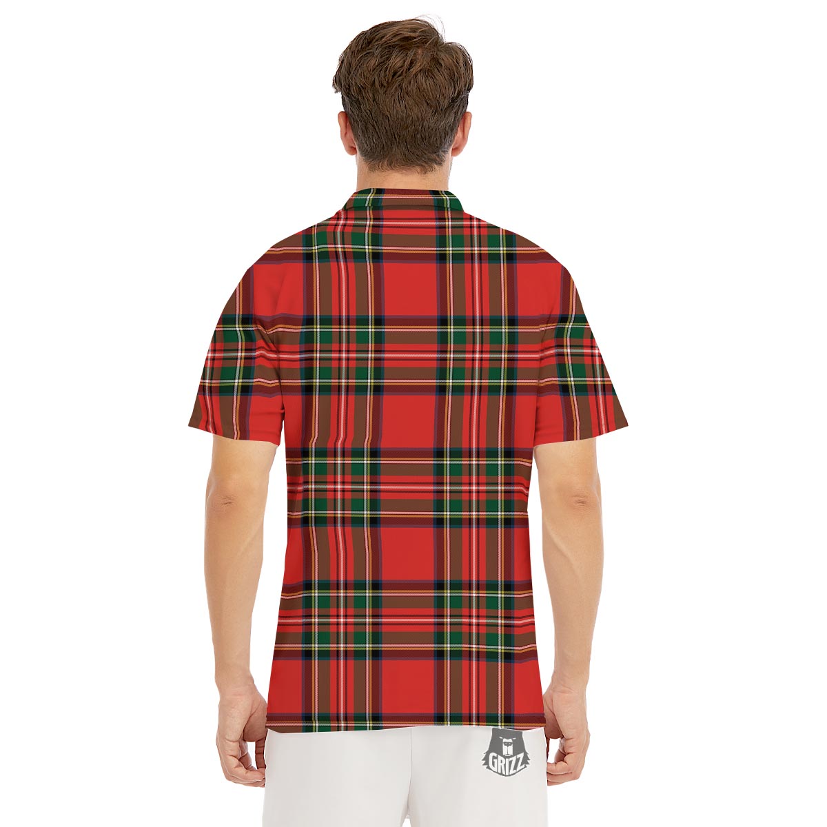 Scottish Stewart Tartan Print Pattern Men's Golf Shirts-grizzshop