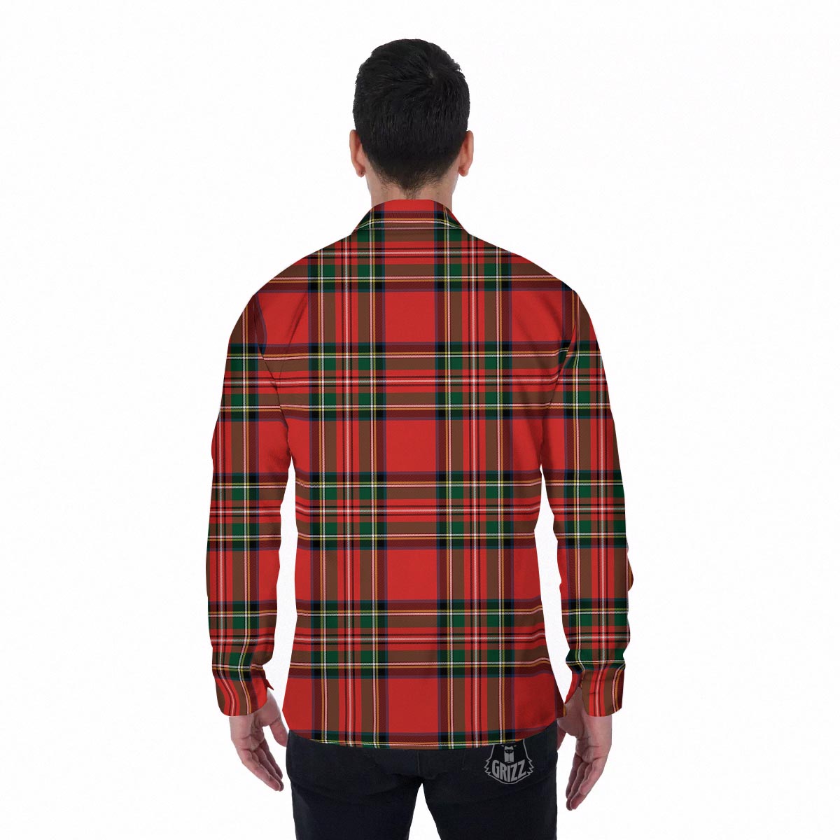 Scottish Stewart Tartan Print Pattern Men's Long Sleeve Shirts-grizzshop