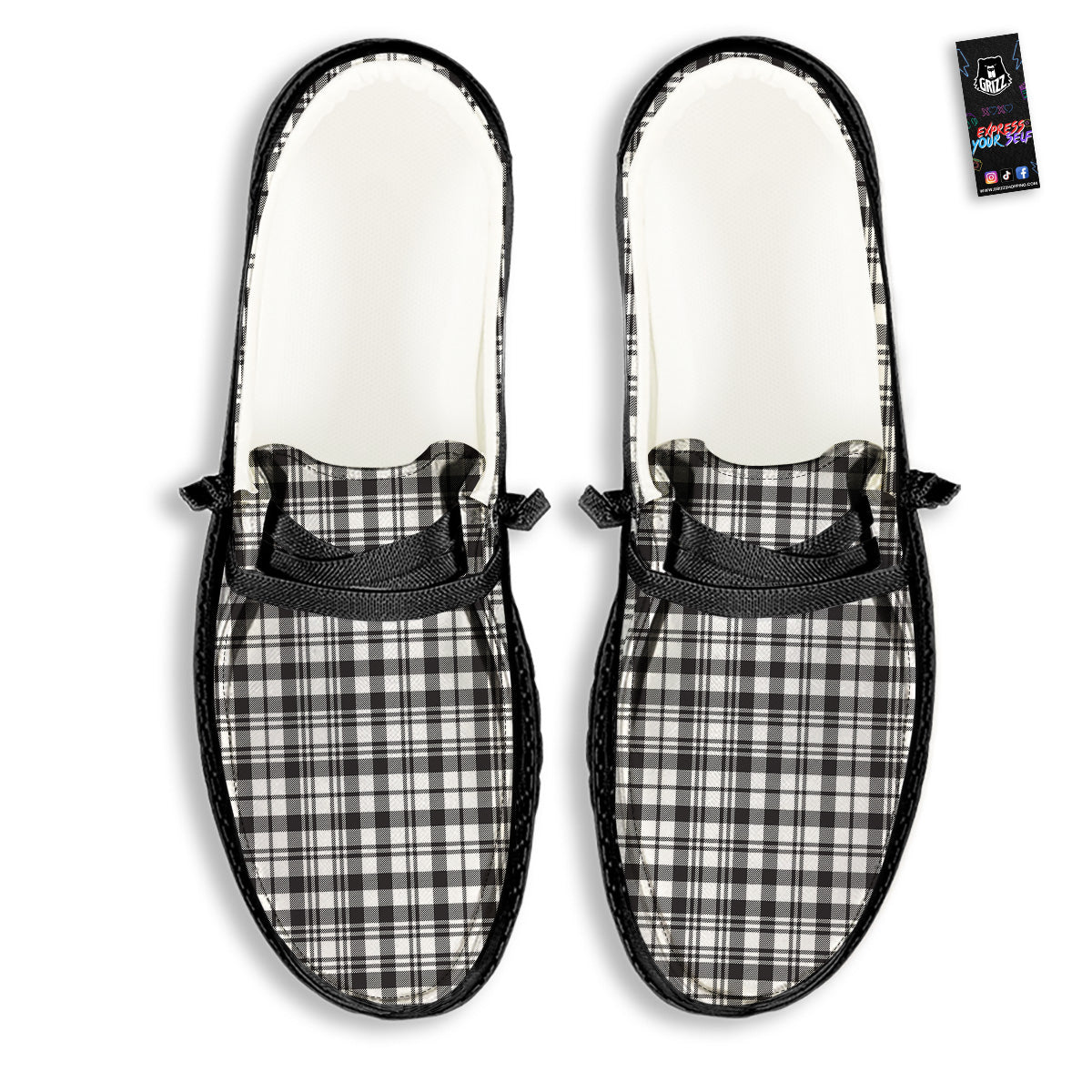 Scottish Tartan Black Watch Print Black Loafers-grizzshop