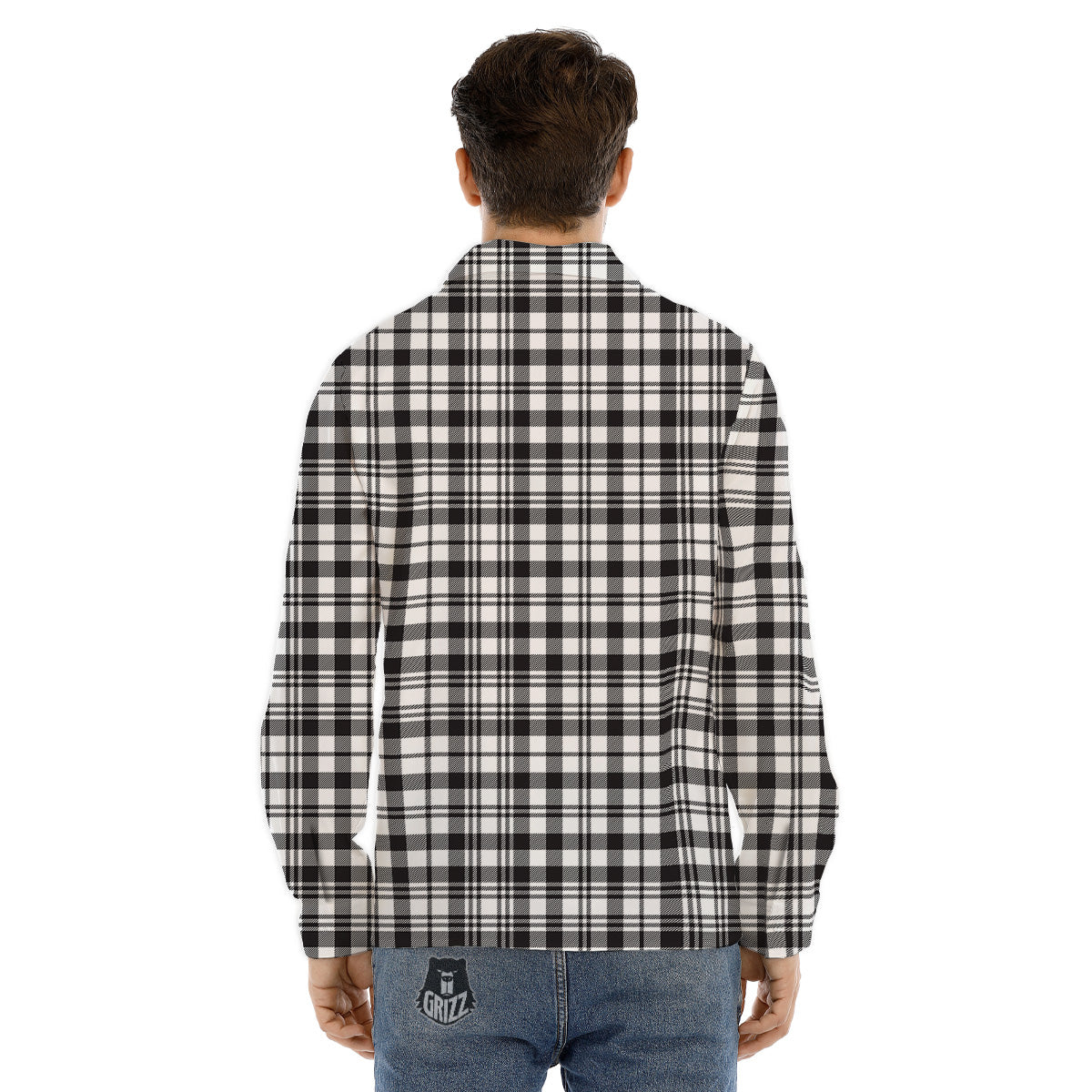 Scottish Tartan Black Watch Print Men's Dress Shirts-grizzshop