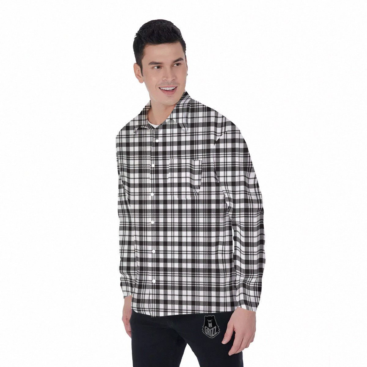 Scottish Tartan Black Watch Print Men's Long Sleeve Shirts-grizzshop
