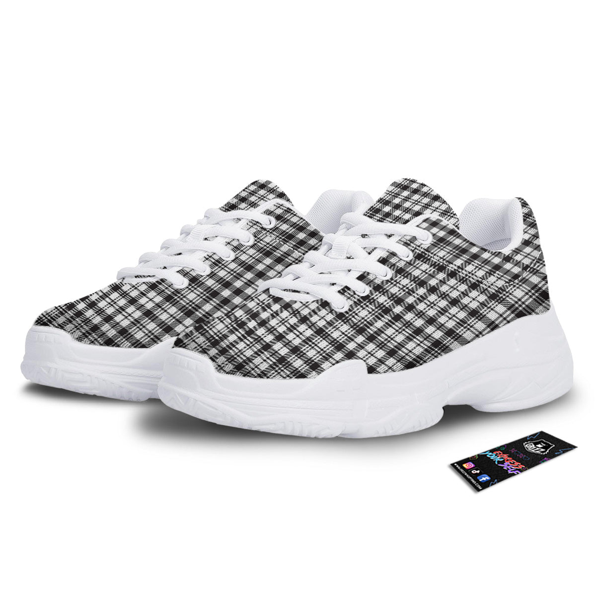 Scottish Tartan Black Watch Print White Chunky Shoes-grizzshop