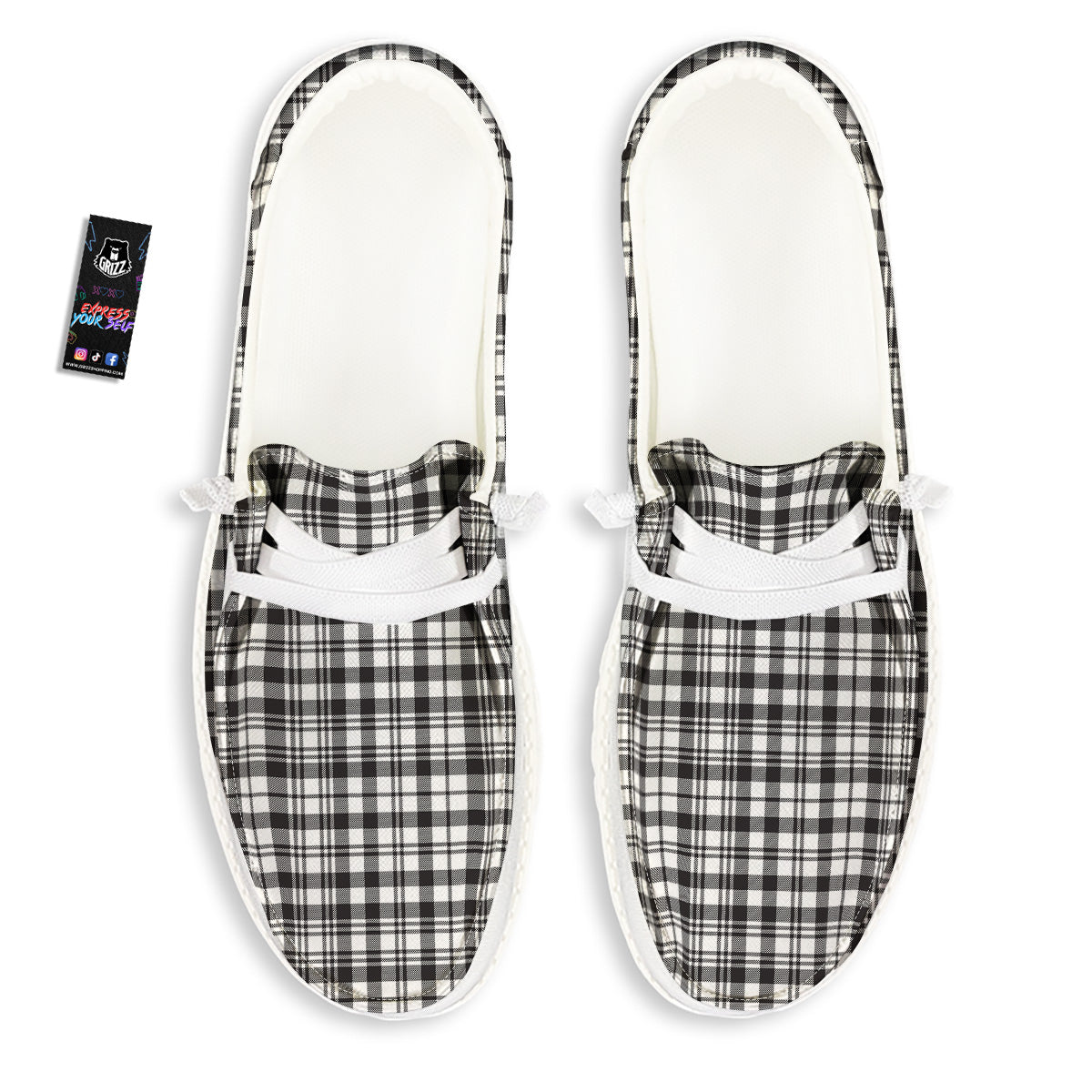 Scottish Tartan Black Watch Print White Loafers-grizzshop