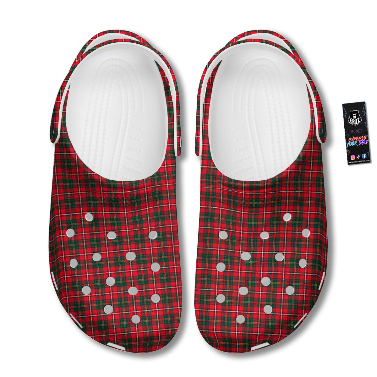 Scottish Tartan Green And Red Print Clog-grizzshop