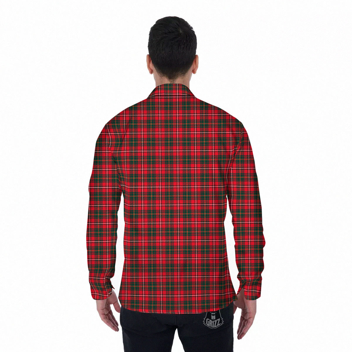 Scottish Tartan Green And Red Print Men's Long Sleeve Shirts-grizzshop