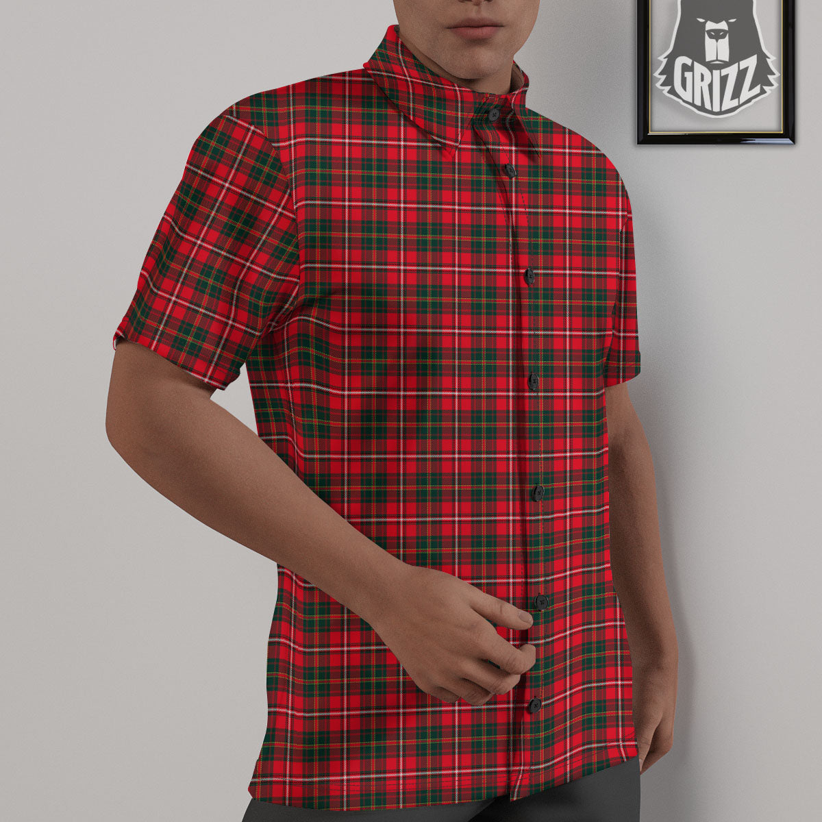 Scottish Tartan Green And Red Print Untucked Shirts-grizzshop