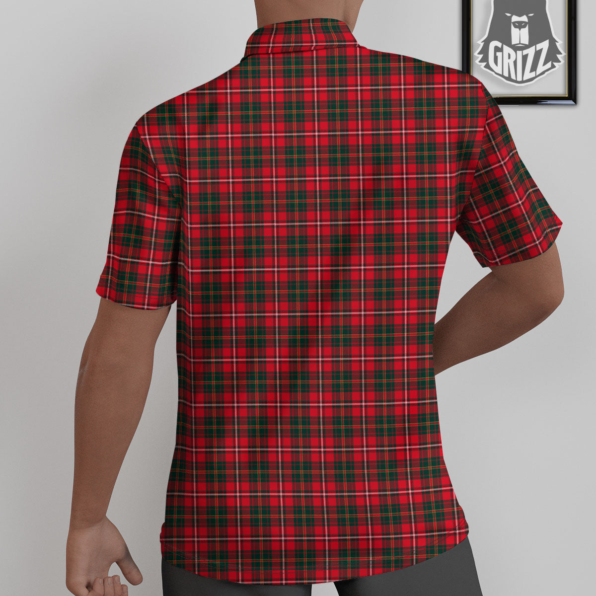 Scottish Tartan Green And Red Print Untucked Shirts-grizzshop
