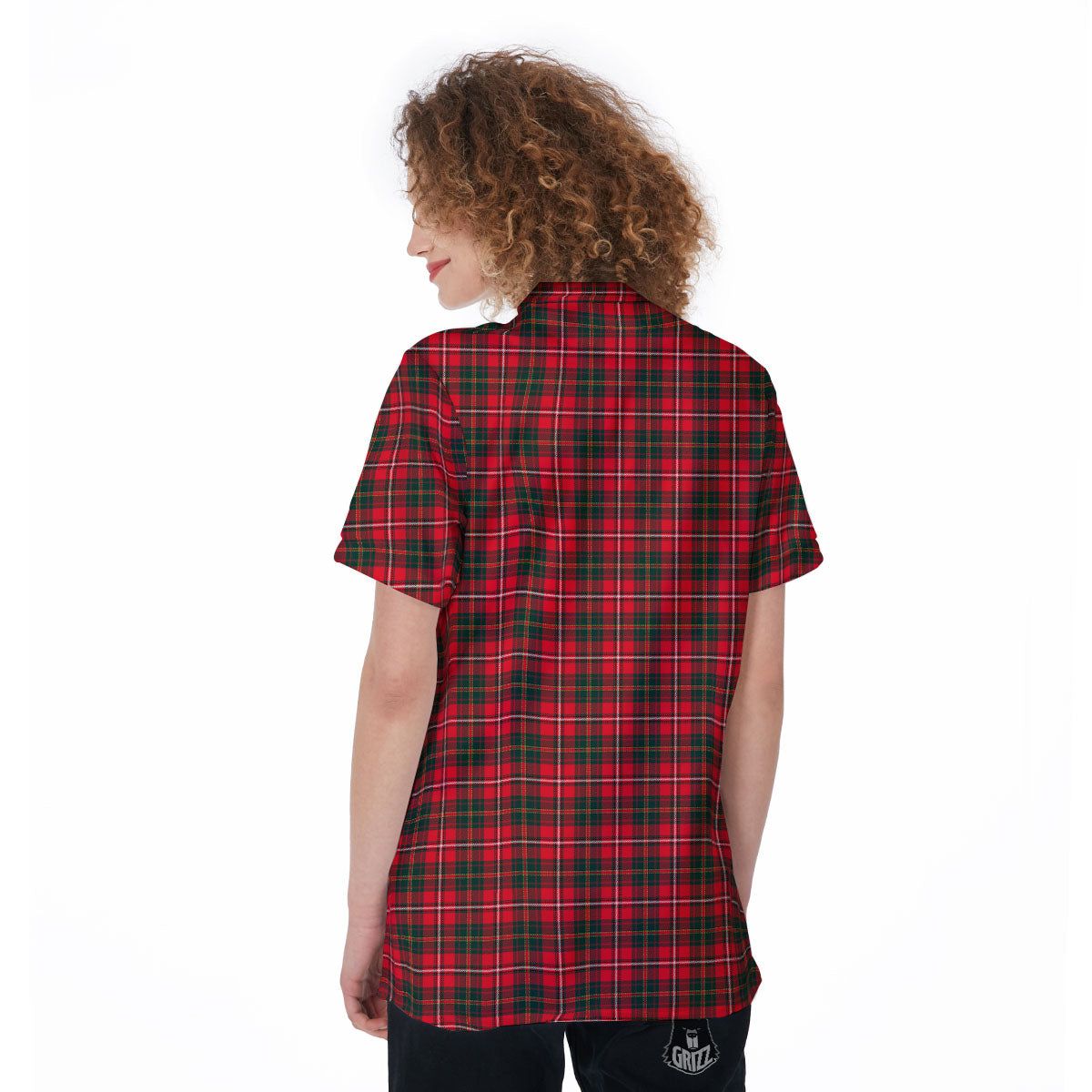 Scottish Tartan Green And Red Print Women's Golf Shirts-grizzshop