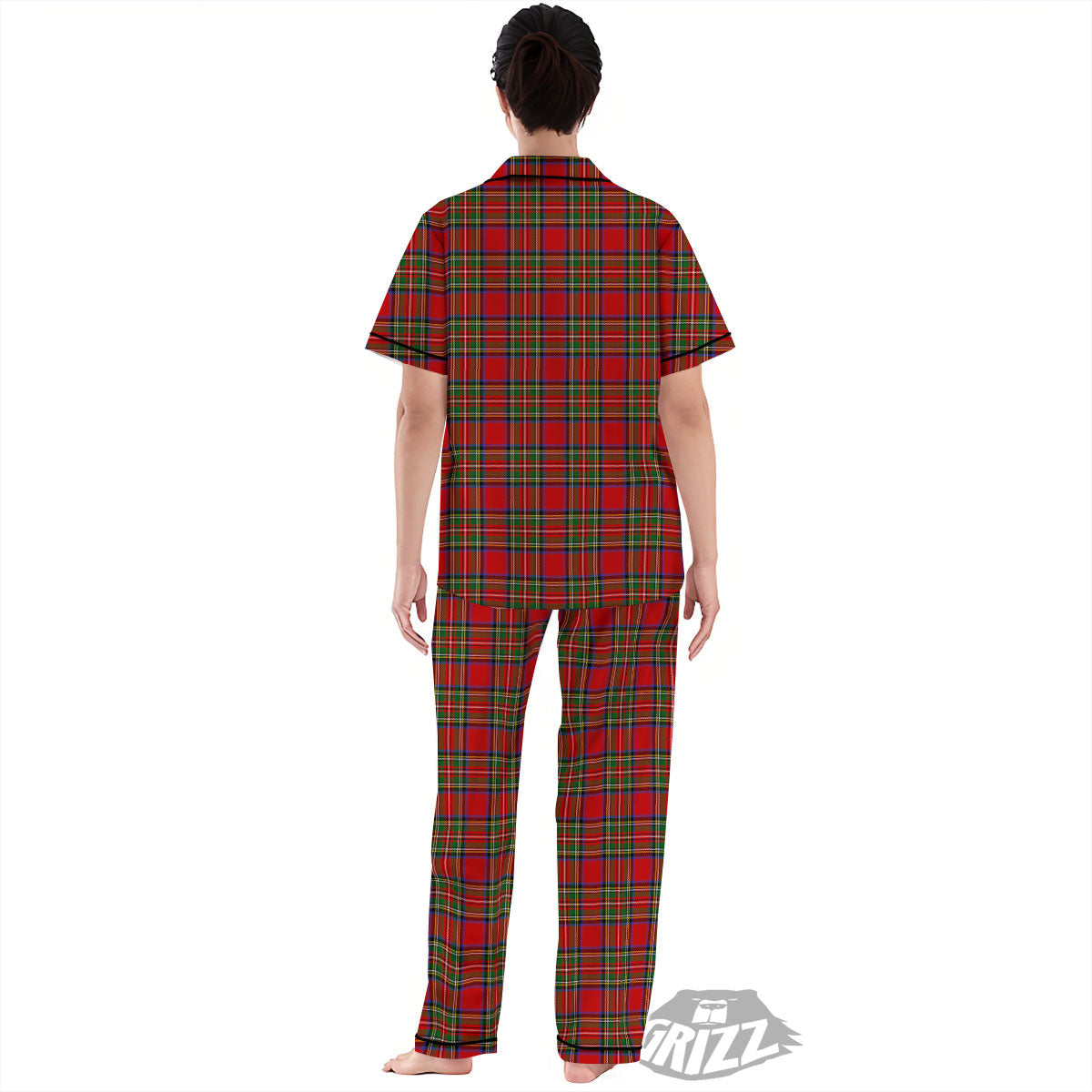 Scottish Tartan Pixel Stewart Print Pattern Women's Pajamas Set-grizzshop
