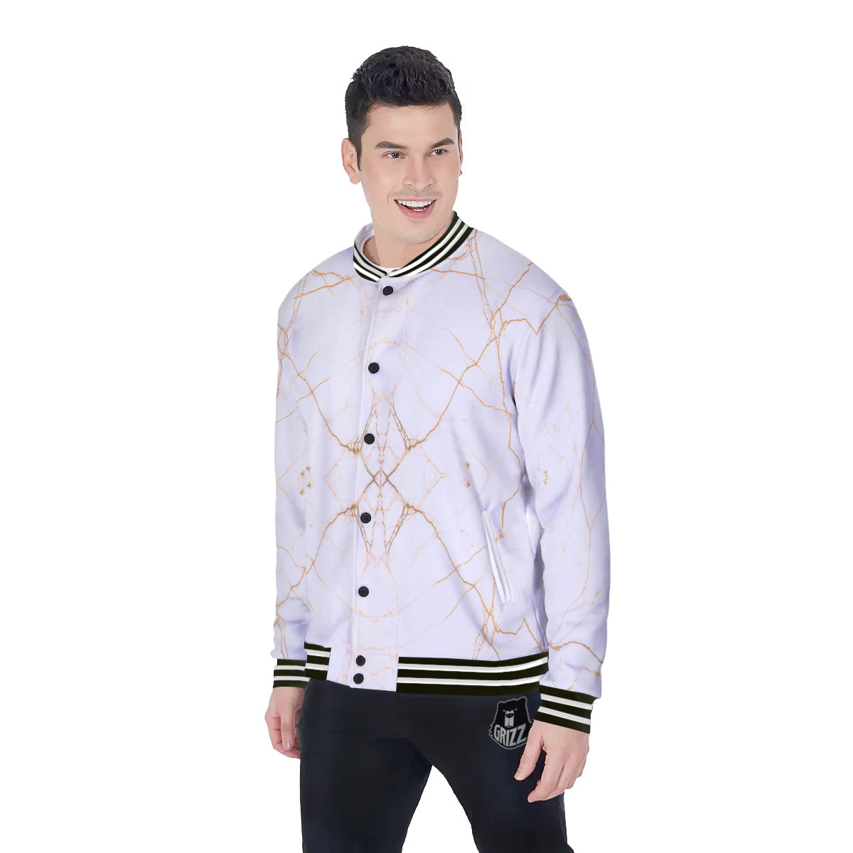 Scratch Marble White Gold Print Pattern Baseball Jacket-grizzshop