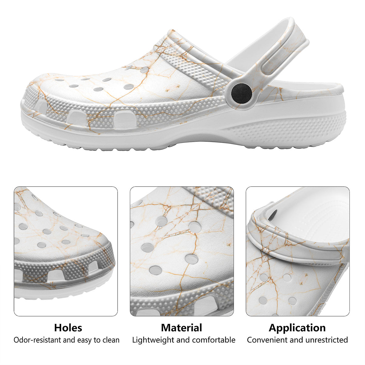Scratch Marble White Gold Print Pattern Clog-grizzshop