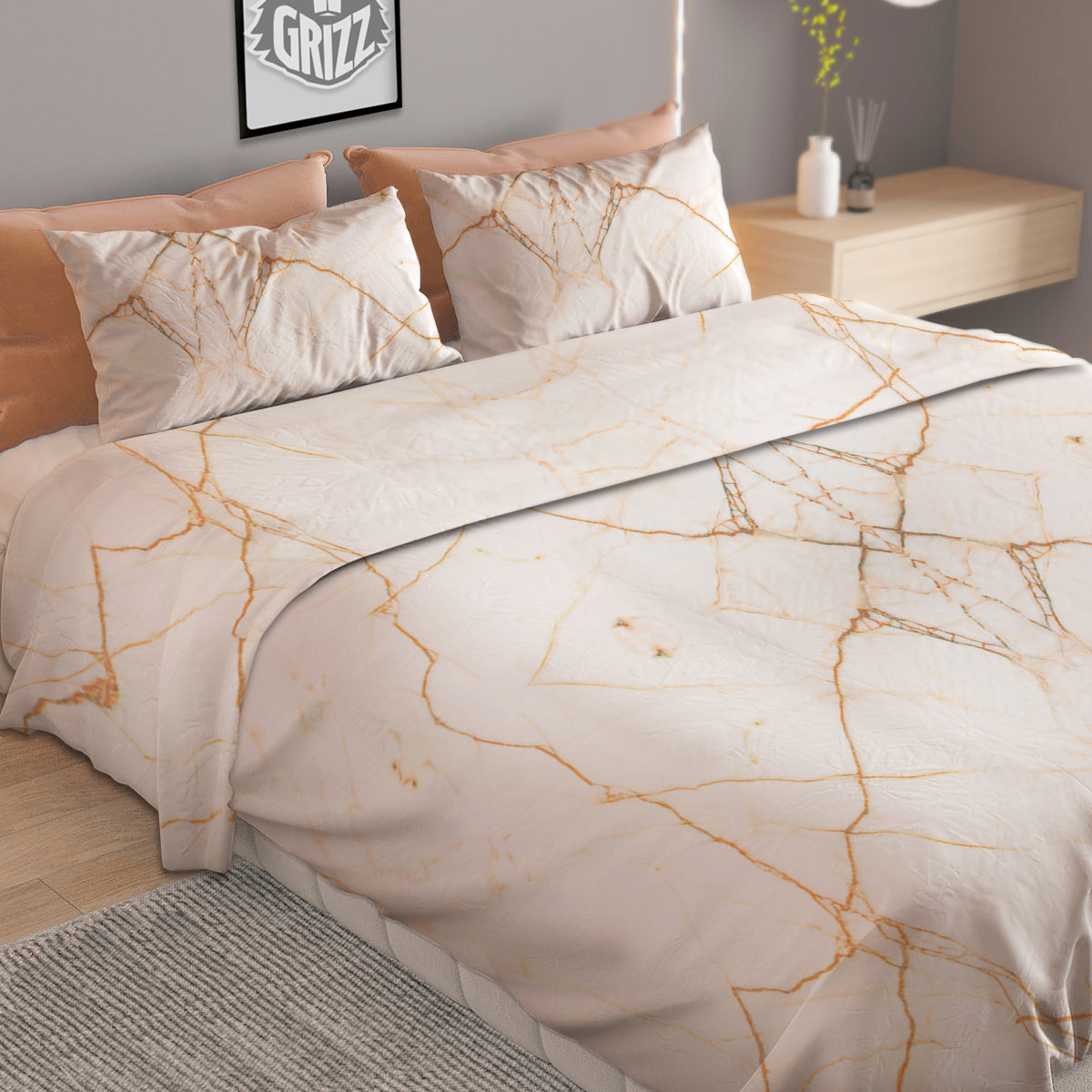 Scratch Marble White Gold Print Pattern Duvet Cover Bedding Set